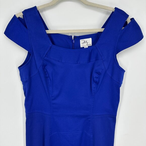 Milly Sheath Dress 10 Keithly Cut Out Cold Shoulder Cocktail Fitted Royal Blue - Picture 5 of 11